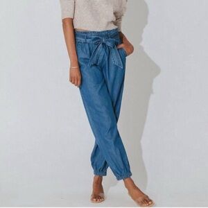 Cleobella Blue Tie-Waist Chambray Joggers